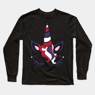 American Unicorn US Flag Cute Patriotic 4th of July Long Sleeve T-Shirt